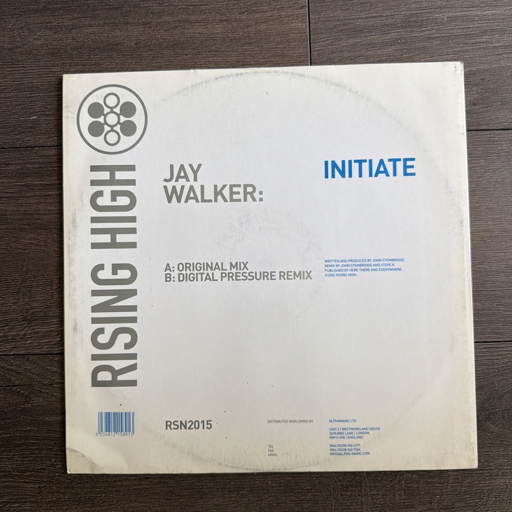 Jay Walker Initiate Original Mix 12" Vinyl Hard House Trance RSN2015 Rising High